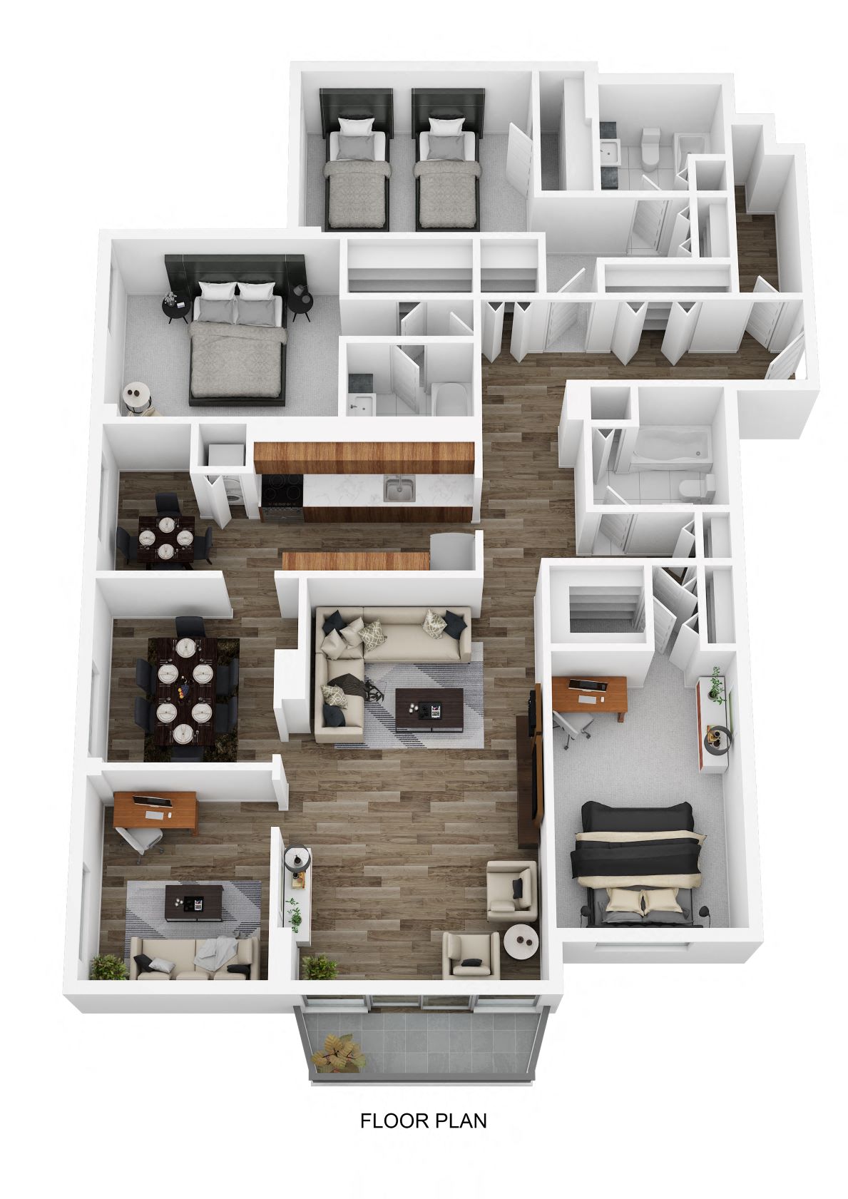 Floor plan for 3 beds, 3 baths, 2321 sqft